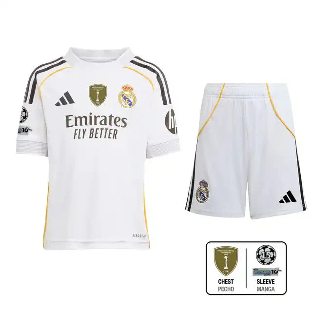 Kid's Real Madrid Home Soccer Jersey Kit(Jersey+Shorts) 2025/26 Top Soccer Jerseys Store