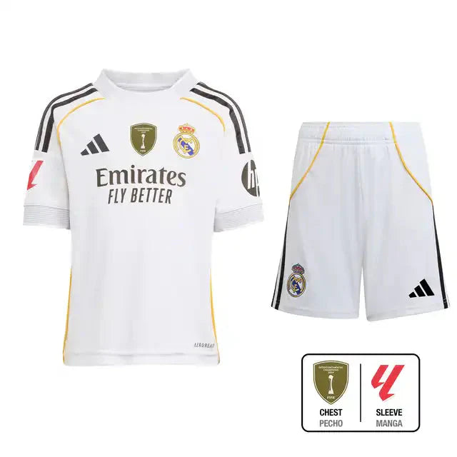 Kid's Real Madrid Home Soccer Jersey Kit(Jersey+Shorts) 2025/26 Top Soccer Jerseys Store